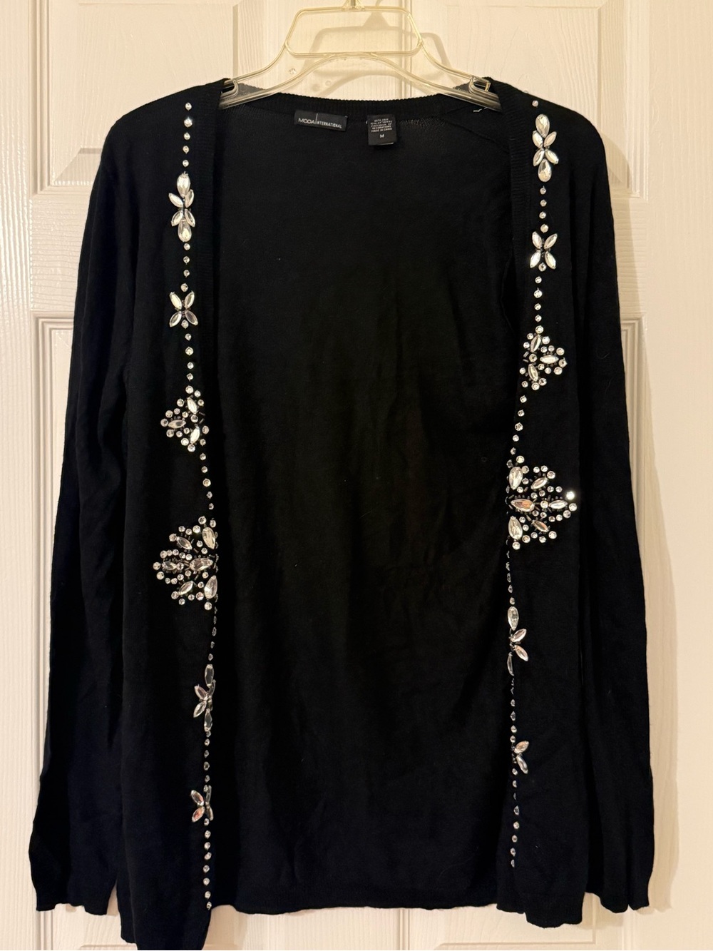 Vintage Moda International Silk & Cashmere Black Jeweled Cardigan Sweater